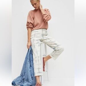Anthropologie Pilcro Ultra High Rise Crop Relaxed Carpenter Jeans Tie Dye Sz 27